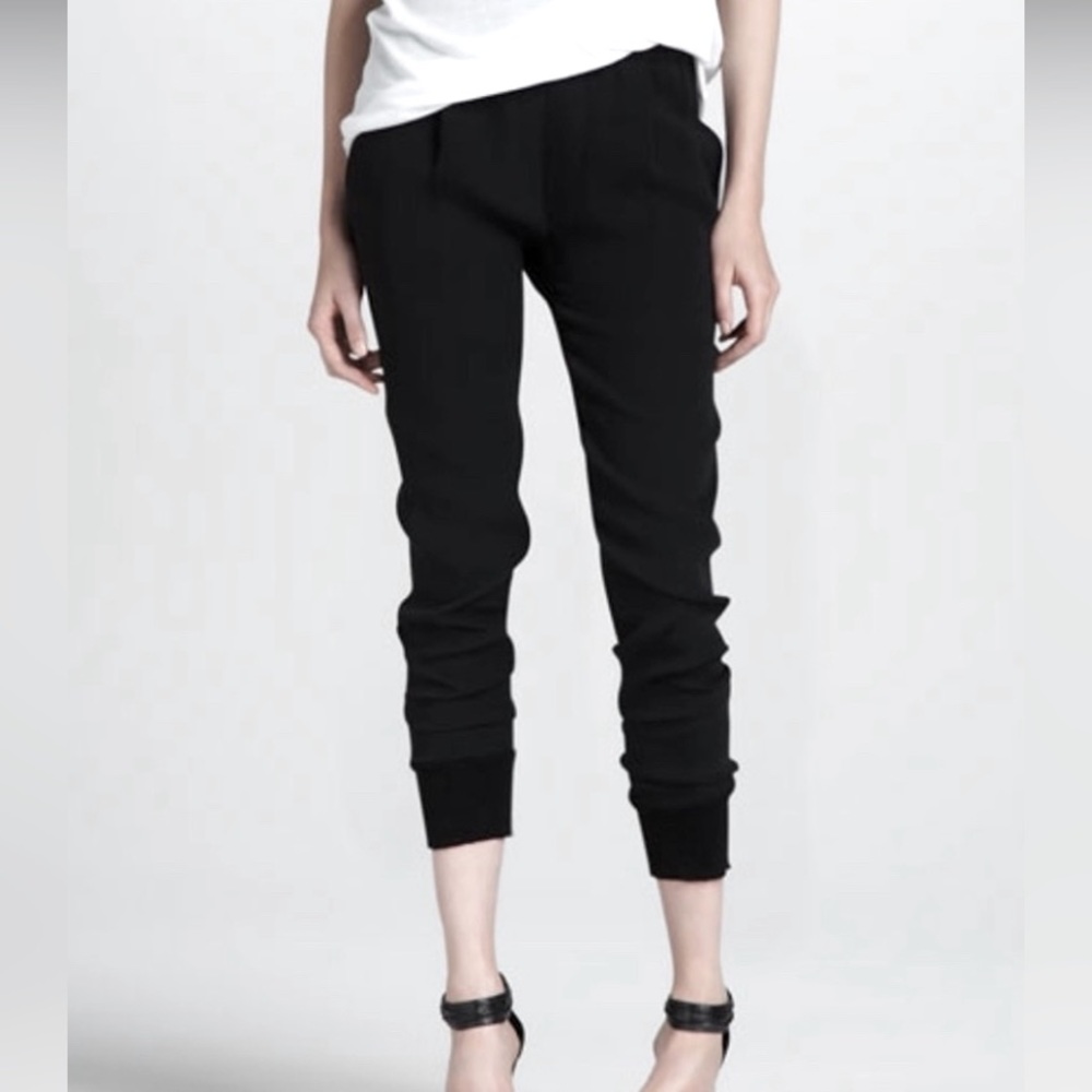 VINCE. black 100% silk pull up black jogger pant